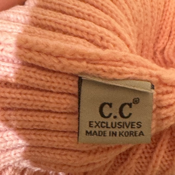 C.C Baby Pink Knit Double Pom Beanie Hat – Faux Fur, Made in Korea - Picture 4 of 5